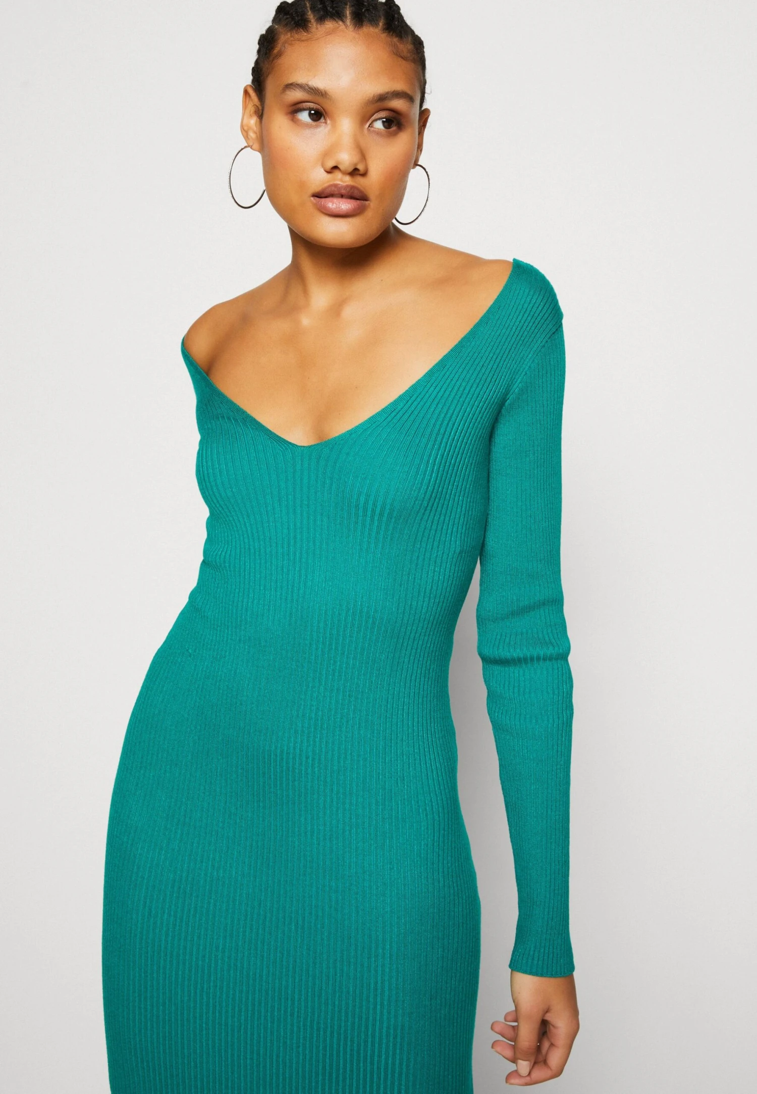 Even&Odd V Ausschnitt Midi Bodycon Strickkleid - Etui-Jurk - Green - Afbeelding 4