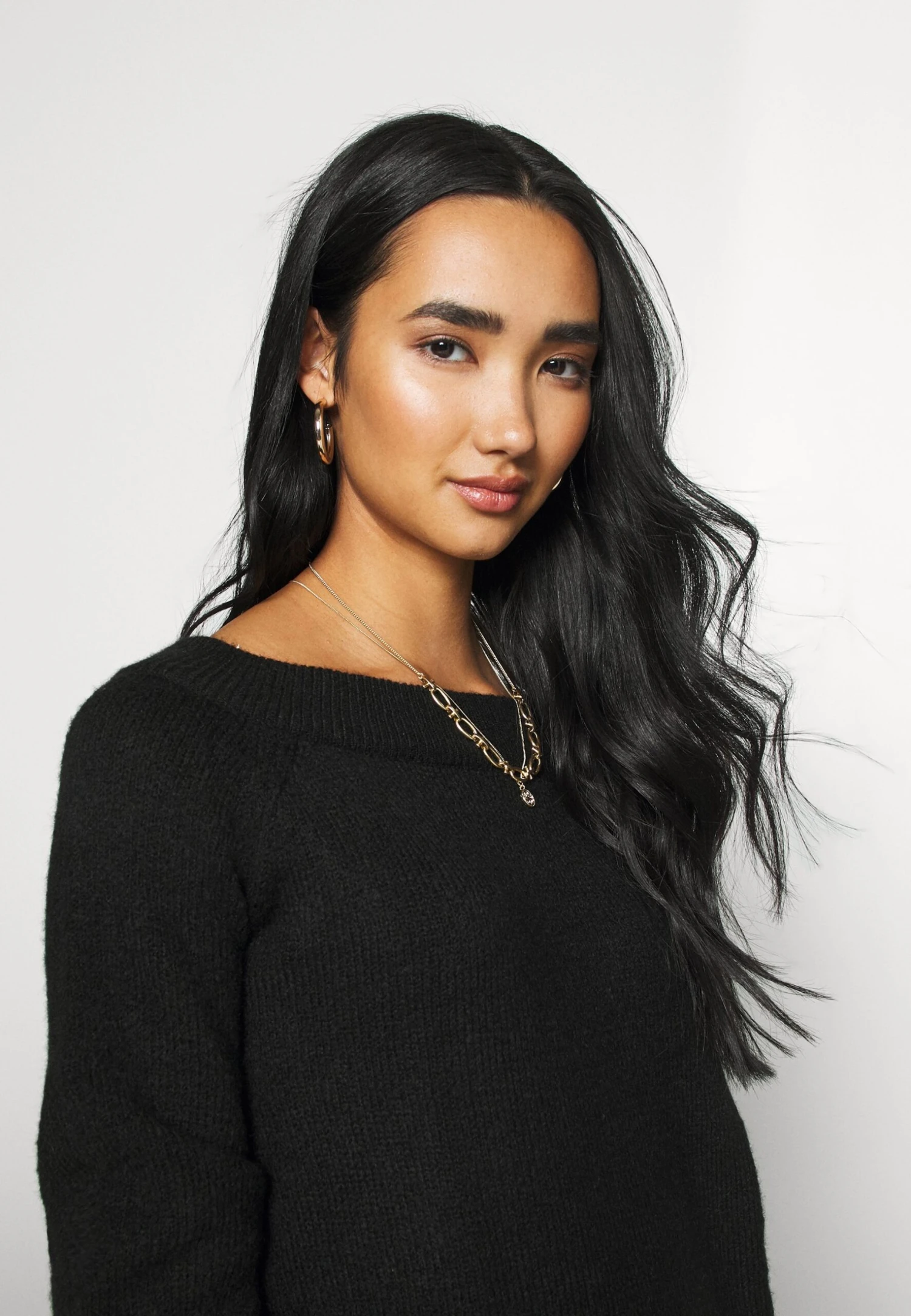 Even&Odd Schulterfrei Mini Strickkleid - Gebreide Jurk - Black - Afbeelding 4