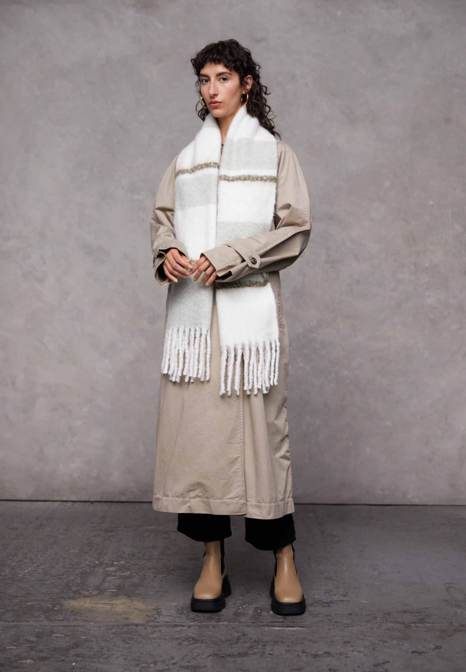 Even&Odd Sjaal - Green/White - Afbeelding 2