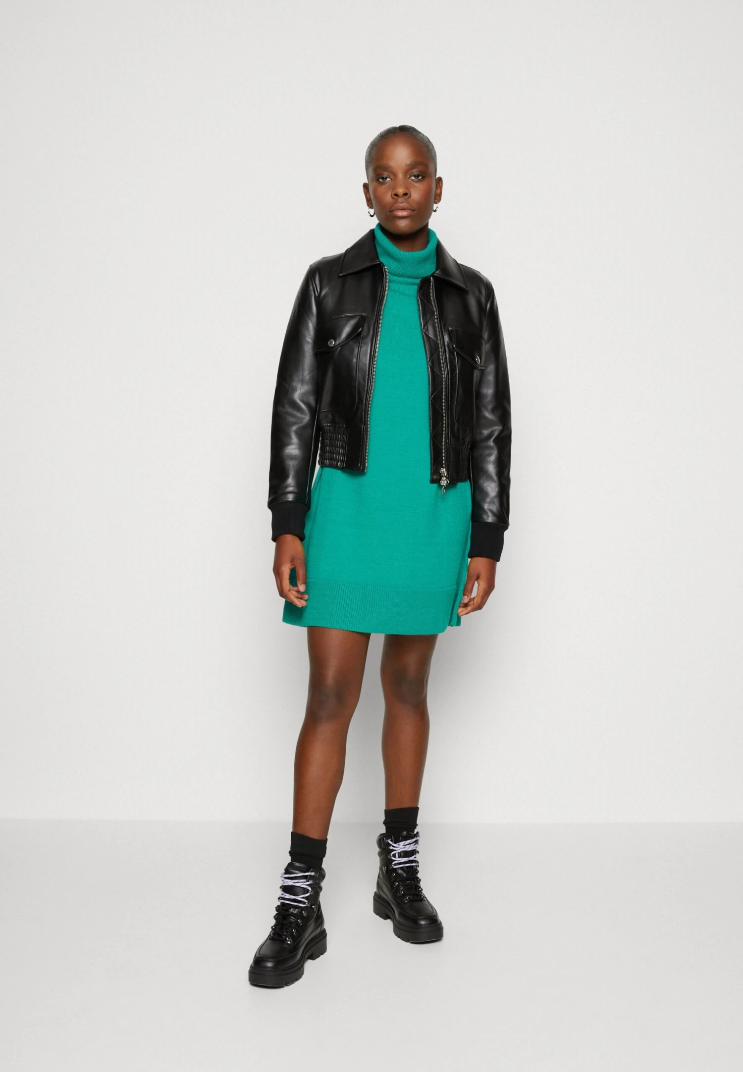 Even&Odd Rollkragen Mini Basic Strickkleid - Gebreide Jurk - Green - Afbeelding 2