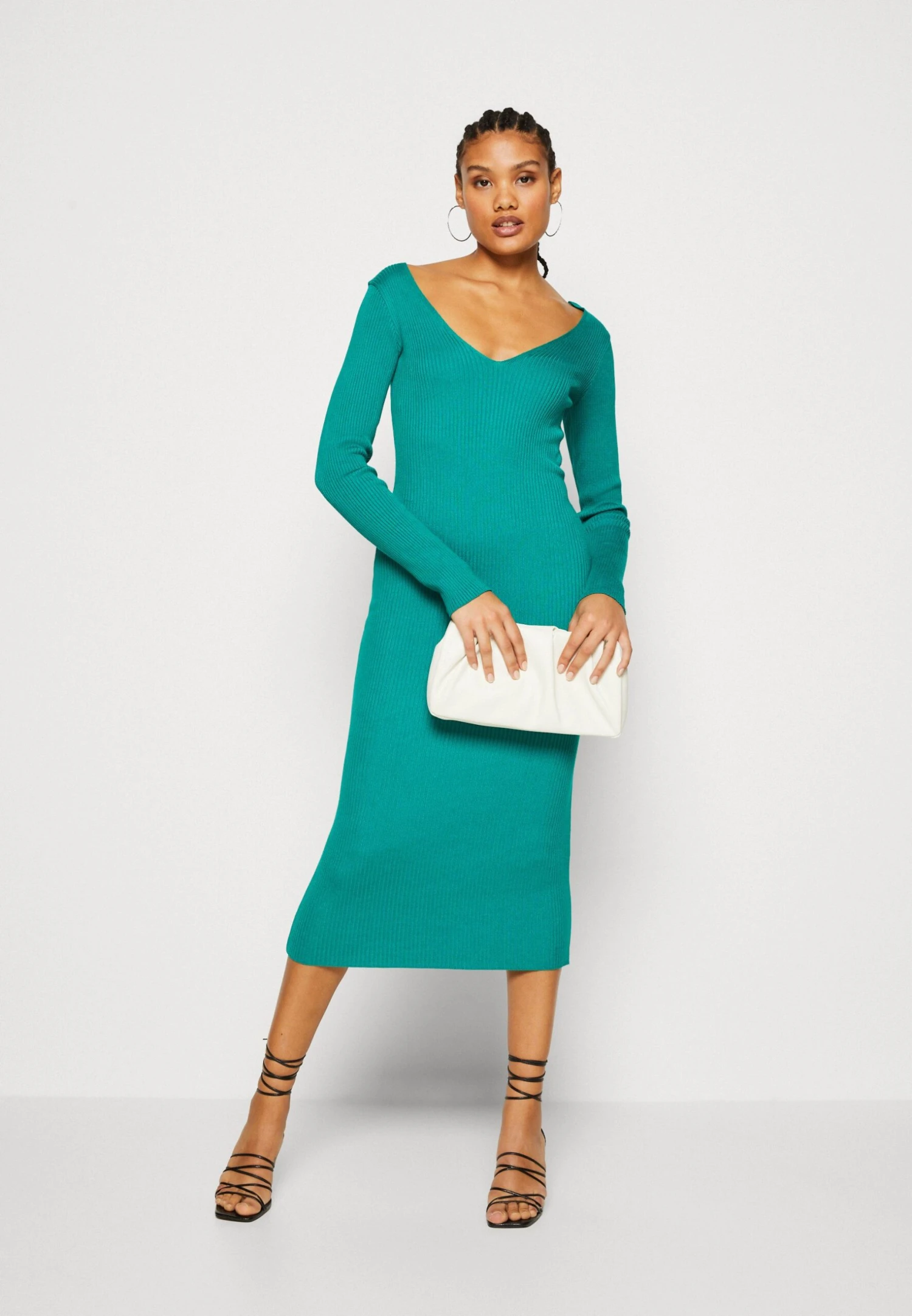 Even&Odd V Ausschnitt Midi Bodycon Strickkleid - Etui-Jurk - Green - Afbeelding 2