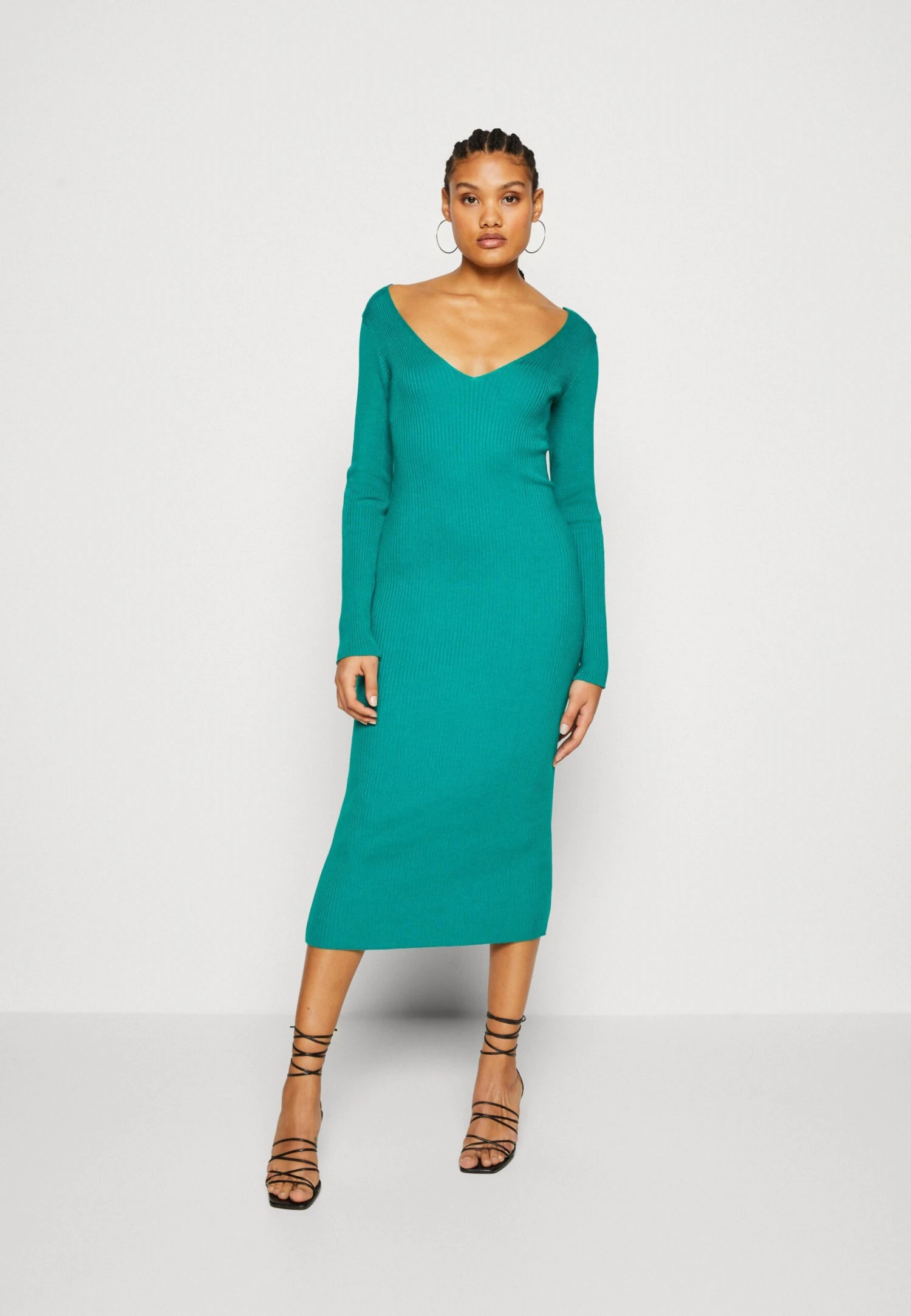Even&Odd V Ausschnitt Midi Bodycon Strickkleid - Etui-Jurk - Green