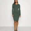 Even&Odd Crew Ausschnitt Ripp Basic Bodycon Mini Strickkleid - Etui-Jurk - Green